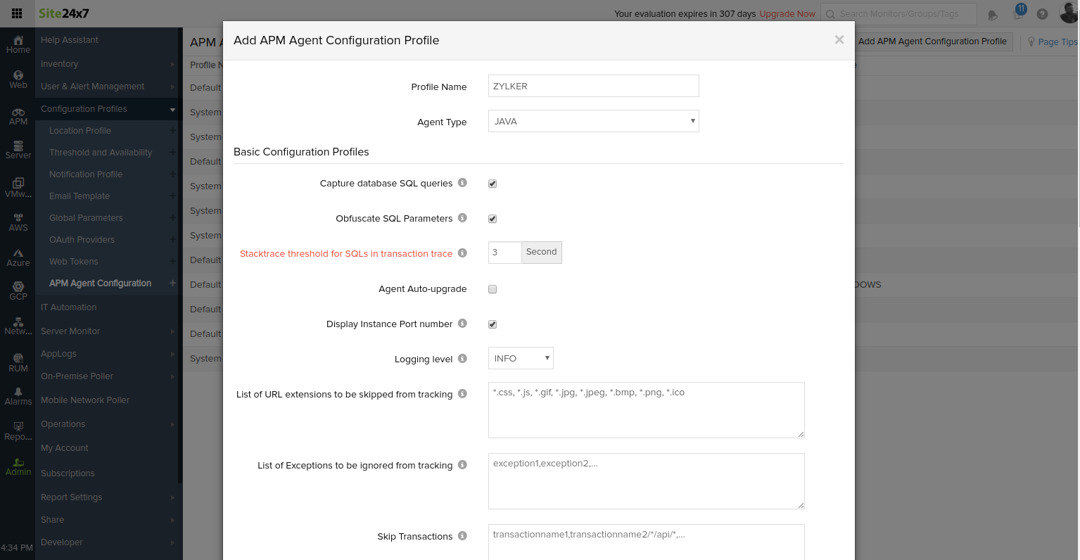 apm-agent-config APM Insight Java agent configuration profile