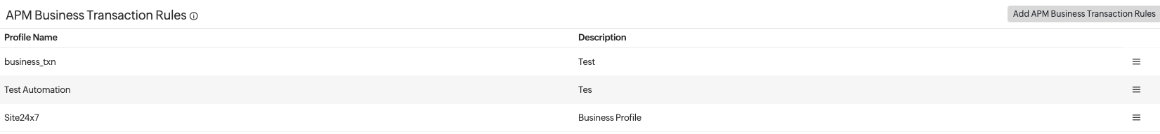 APM business transaction rules list