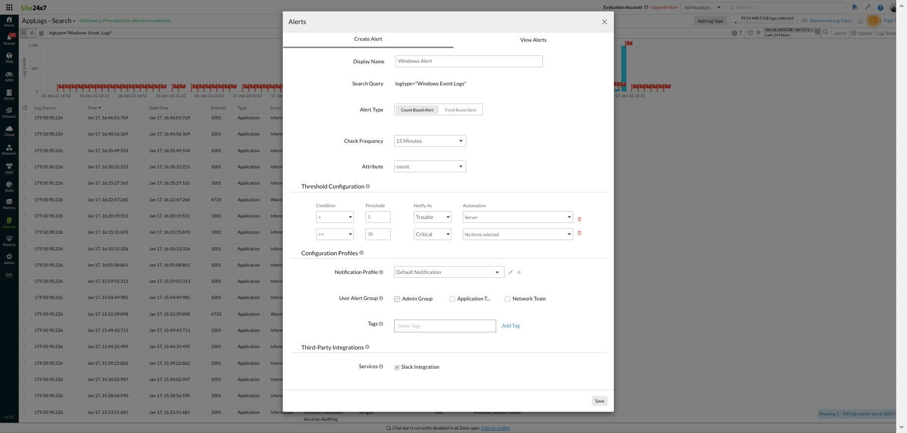 applogs-alerts-monitor AppLogs alerts with third-party integration support