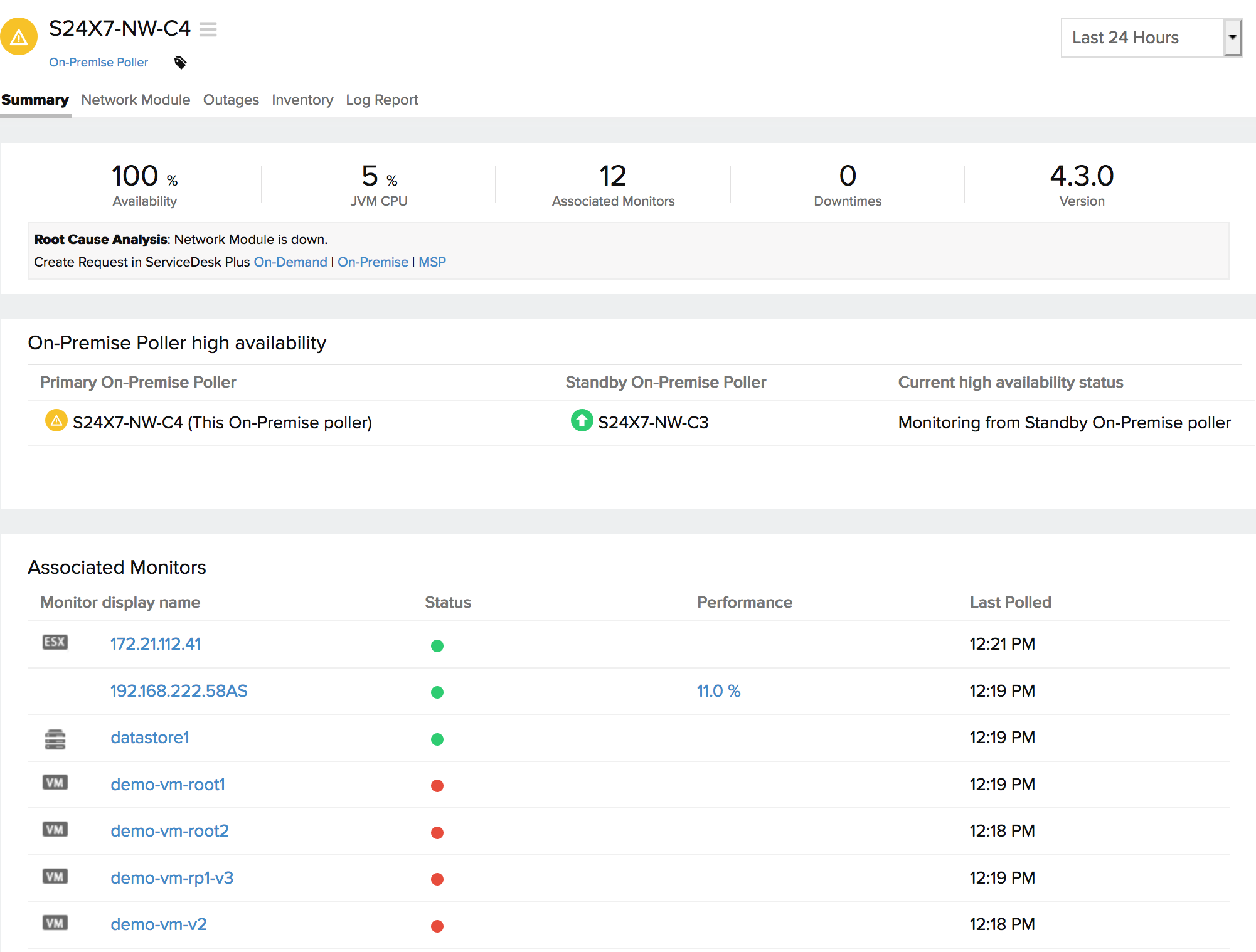 associated-standby-poller On-Premise Poller status