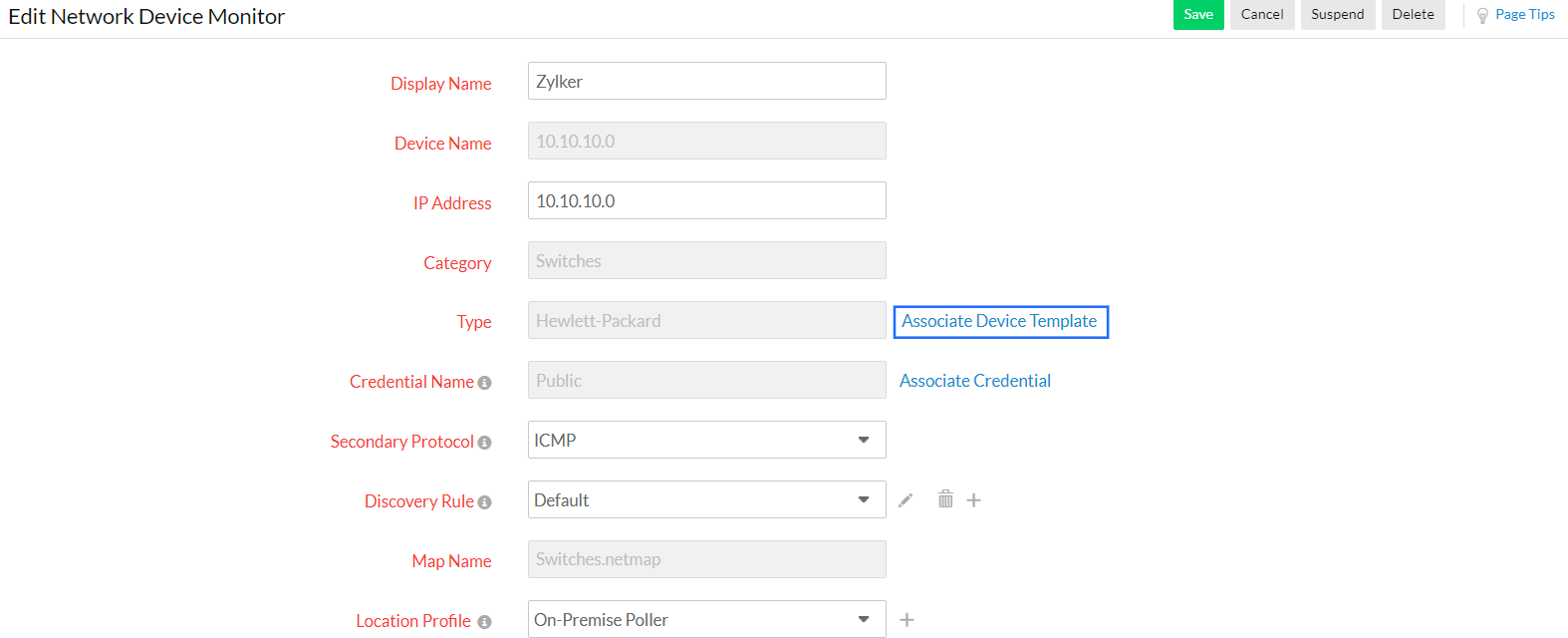 How to associate device templates in OpManager Nexus network monitoring