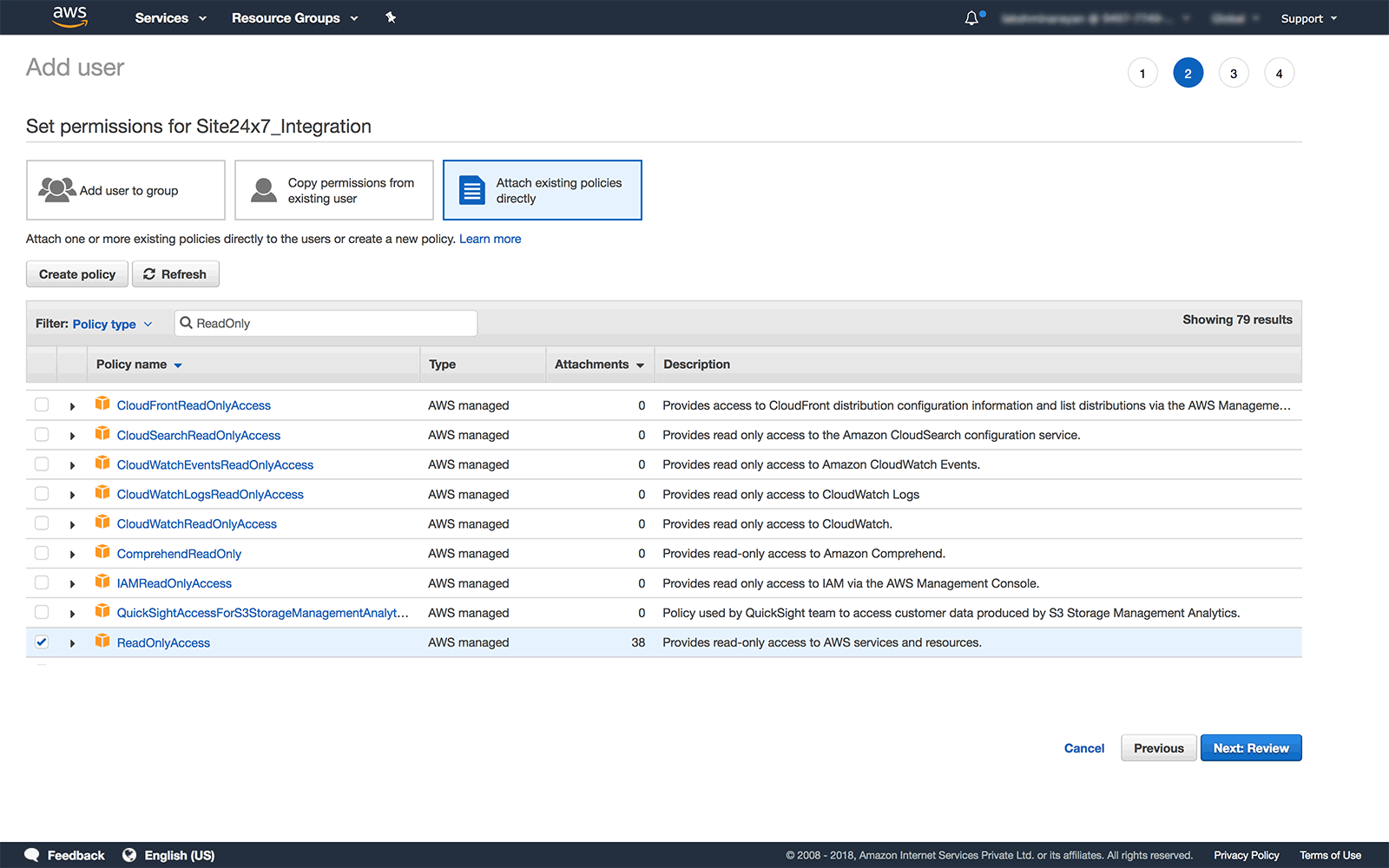 create-aws-iam-user Provide ReadonlyAccess to all supported AWS services and resources