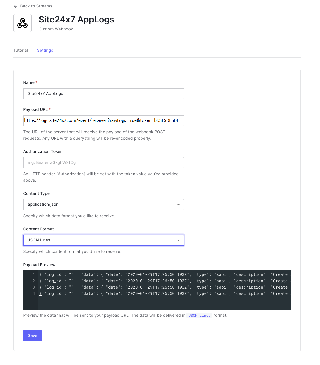 applogs-authzero-settings Auth0 settings