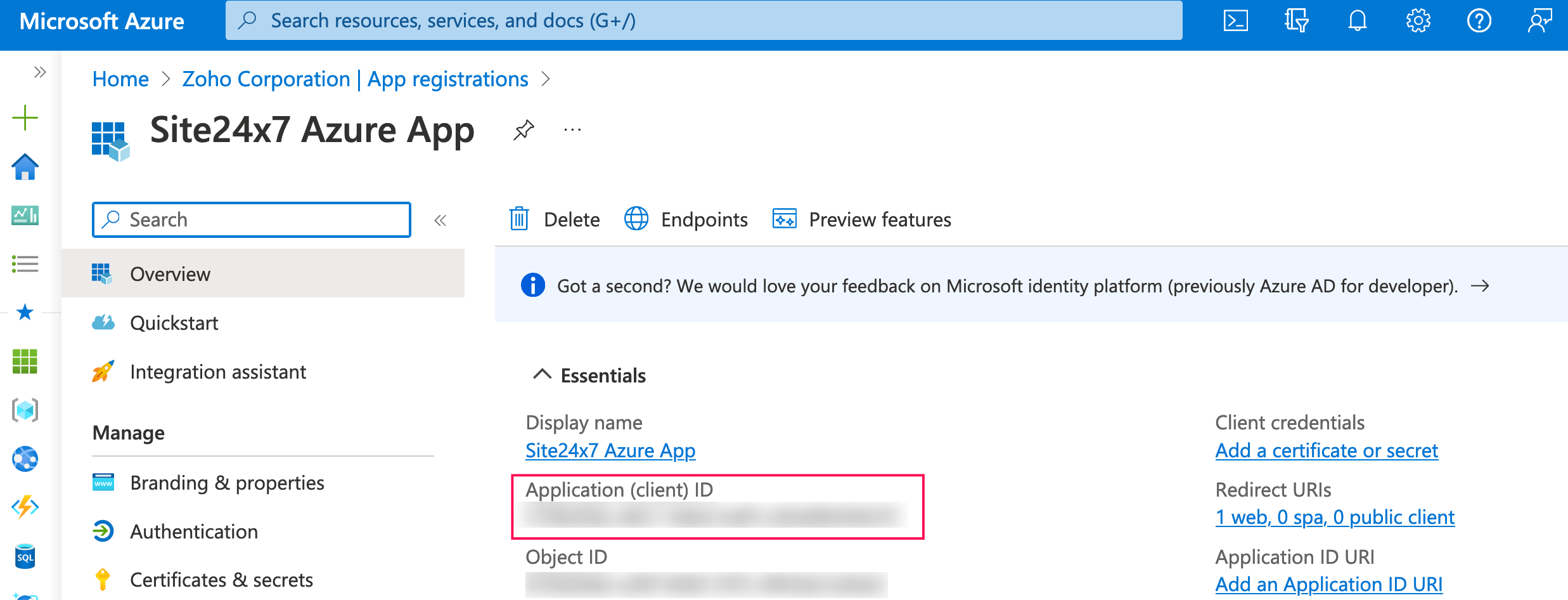azure-application-id Authenticate OpManager Nexus with custom app