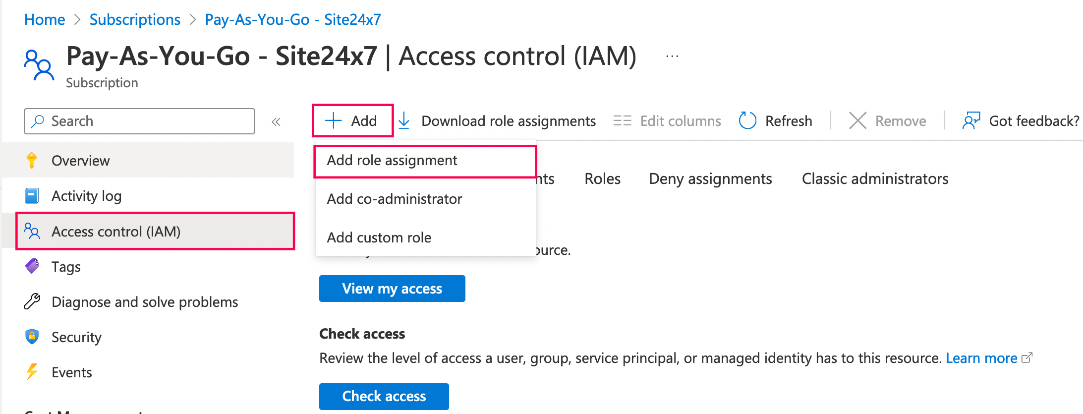 azure-role-add Authenticate OpManager Nexus with custom app