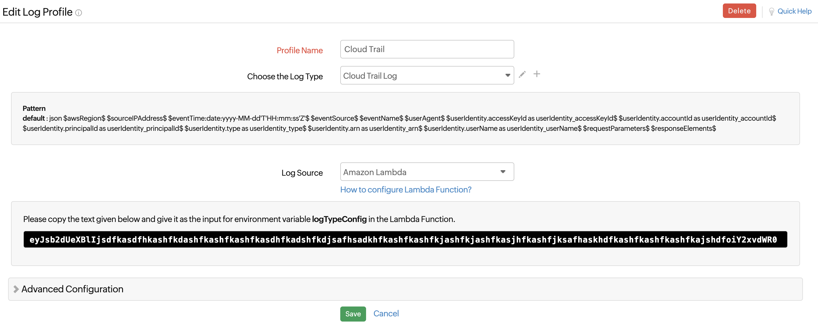cloudtrail-environment-variable logTypeConfig