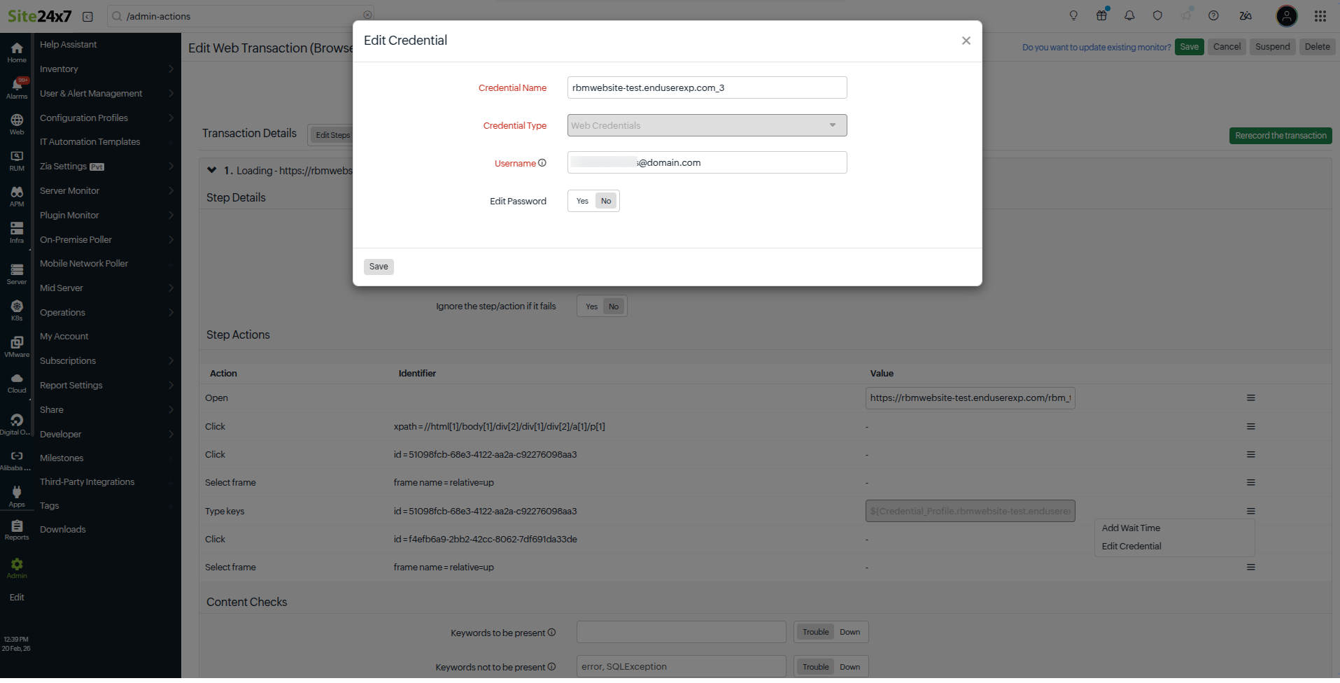 Credential Profile pop-up Credential Profile pop-up