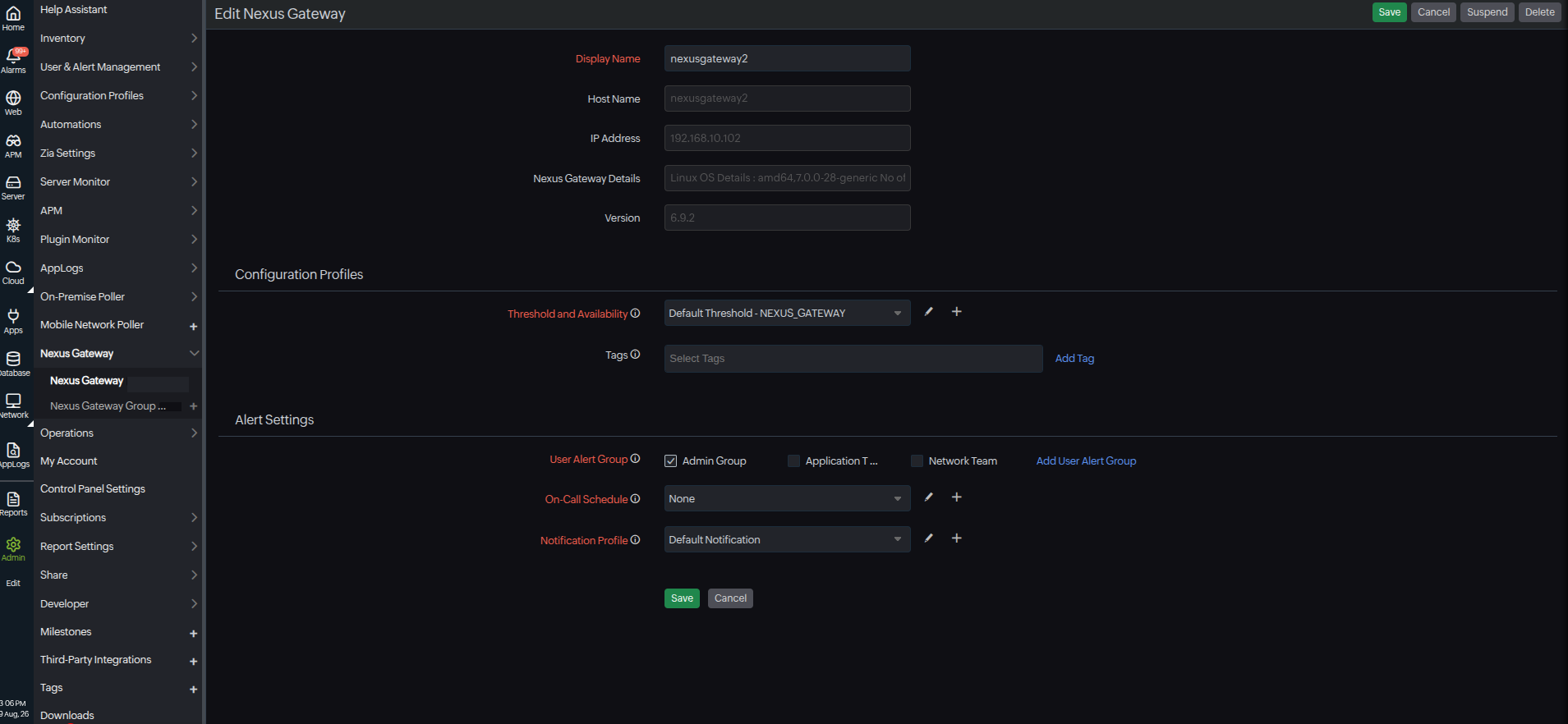 Edit Nexus Gateway Edit Nexus Gateway