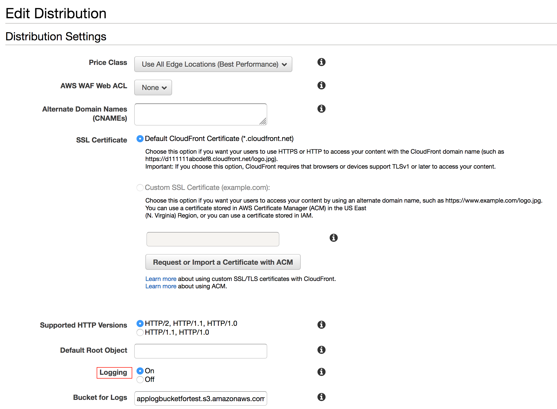 enable-logging-cf Configure CloudFront logging