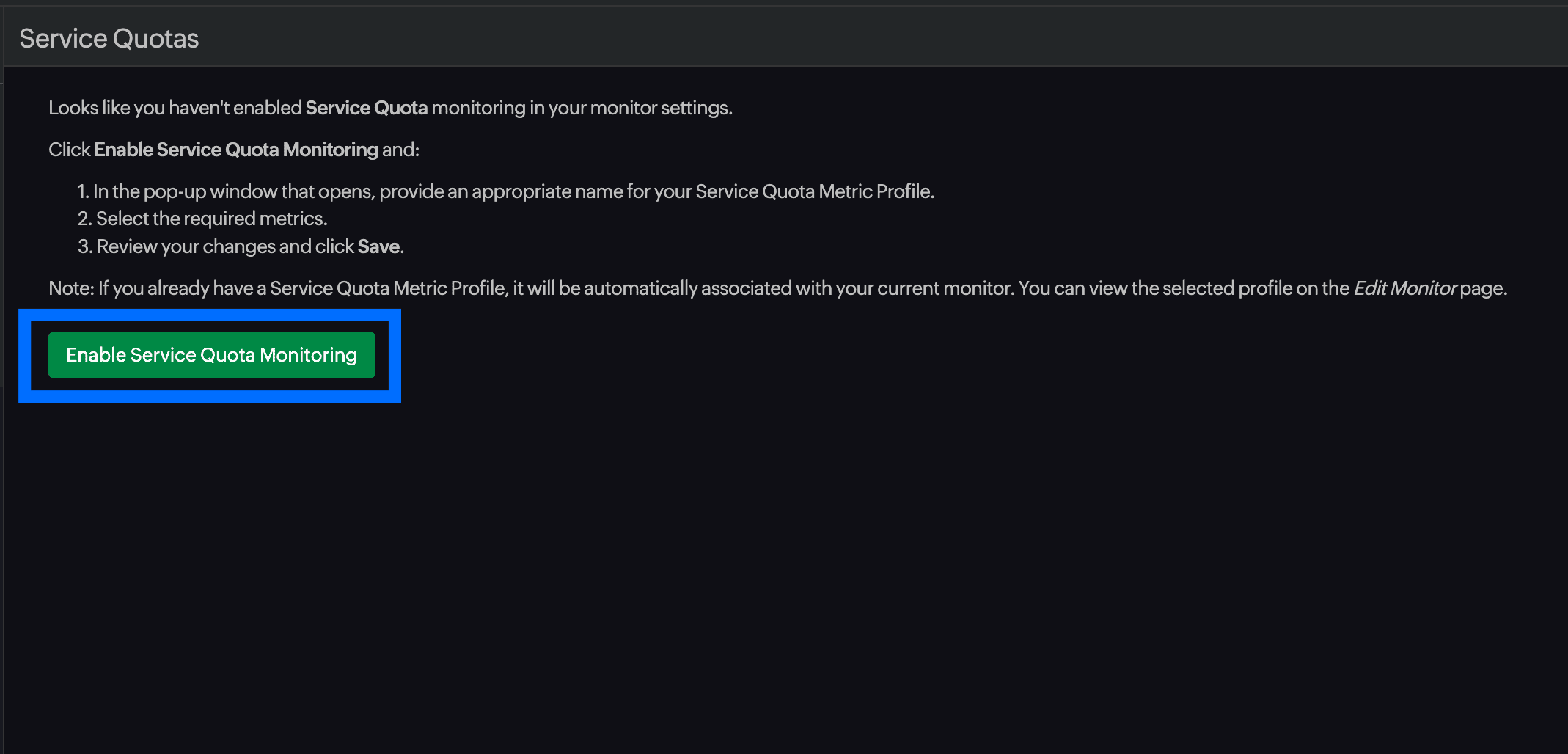 Enable Service Quota