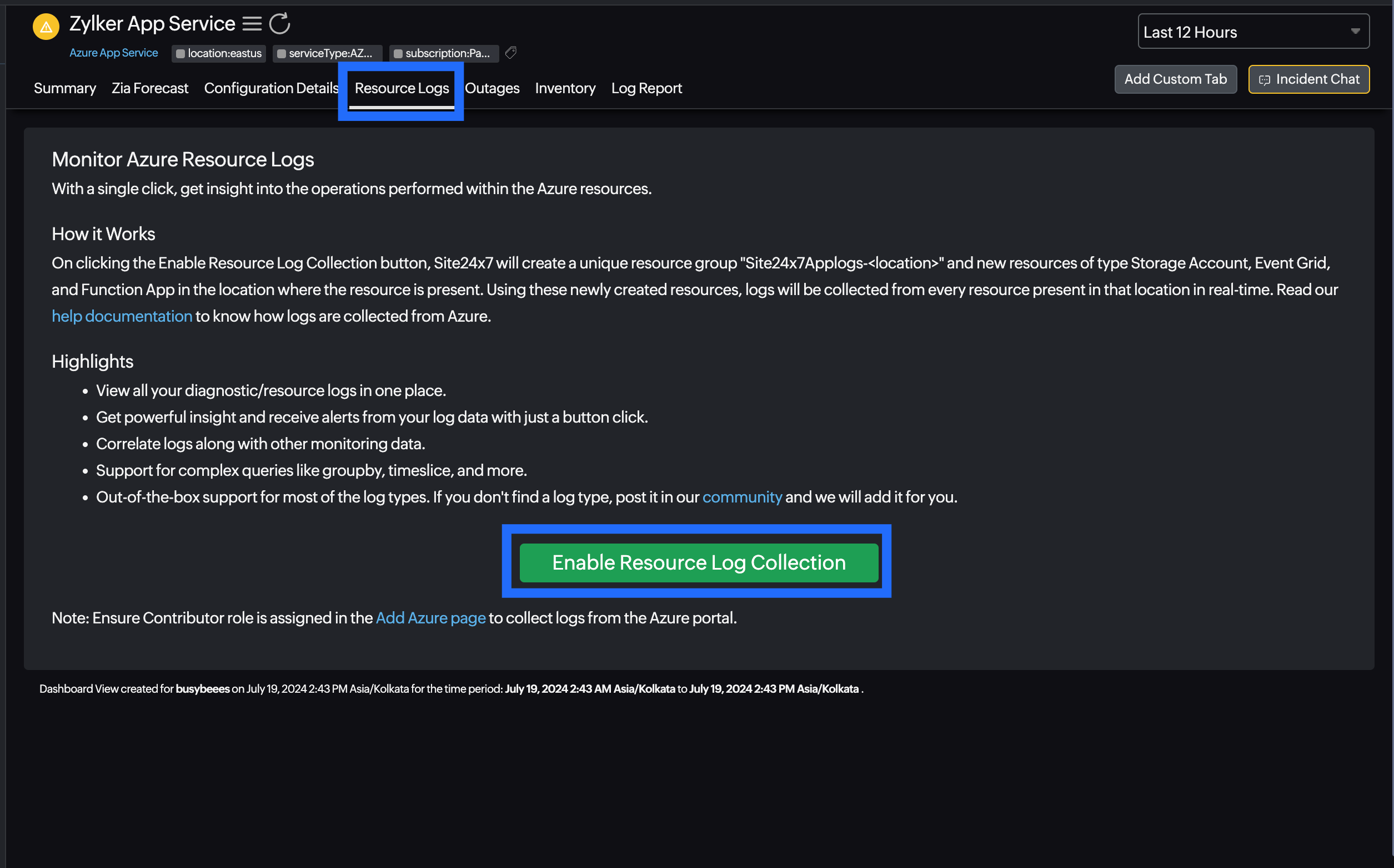 Enable Resource Logs Enable Resource Logs