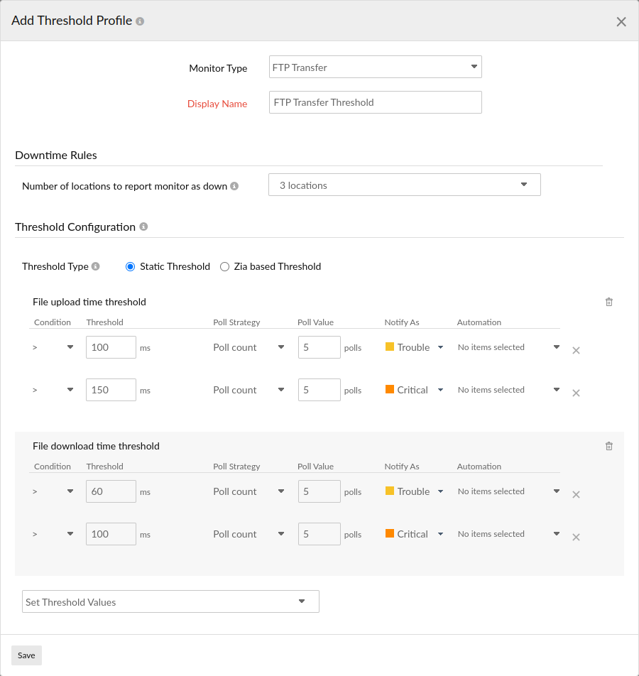 ftp-transfer-threshold-static Configure threshold-related settings for an FTP transfer monitor