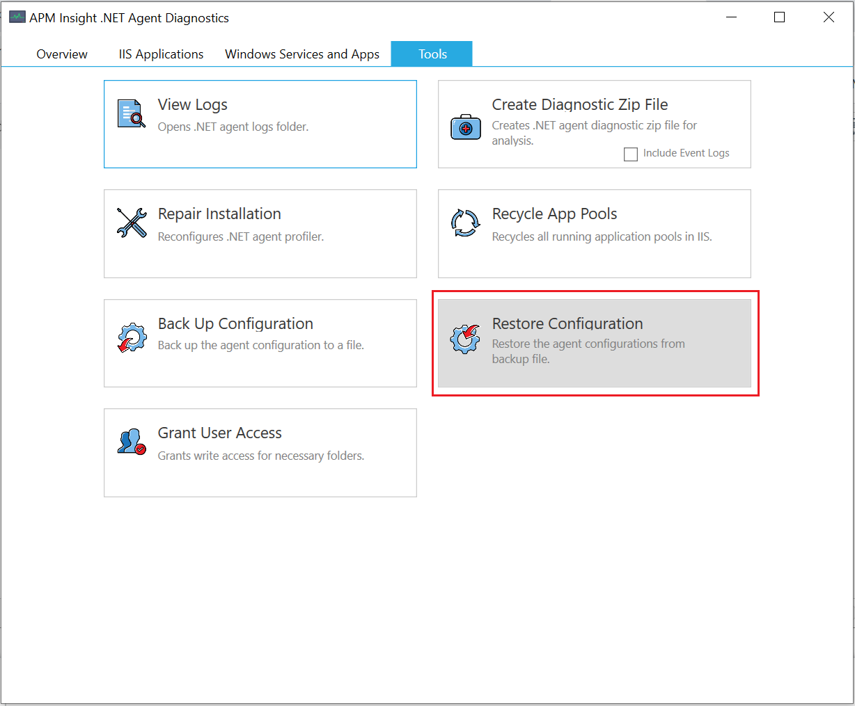 healthmonitor-restore Restore configuration