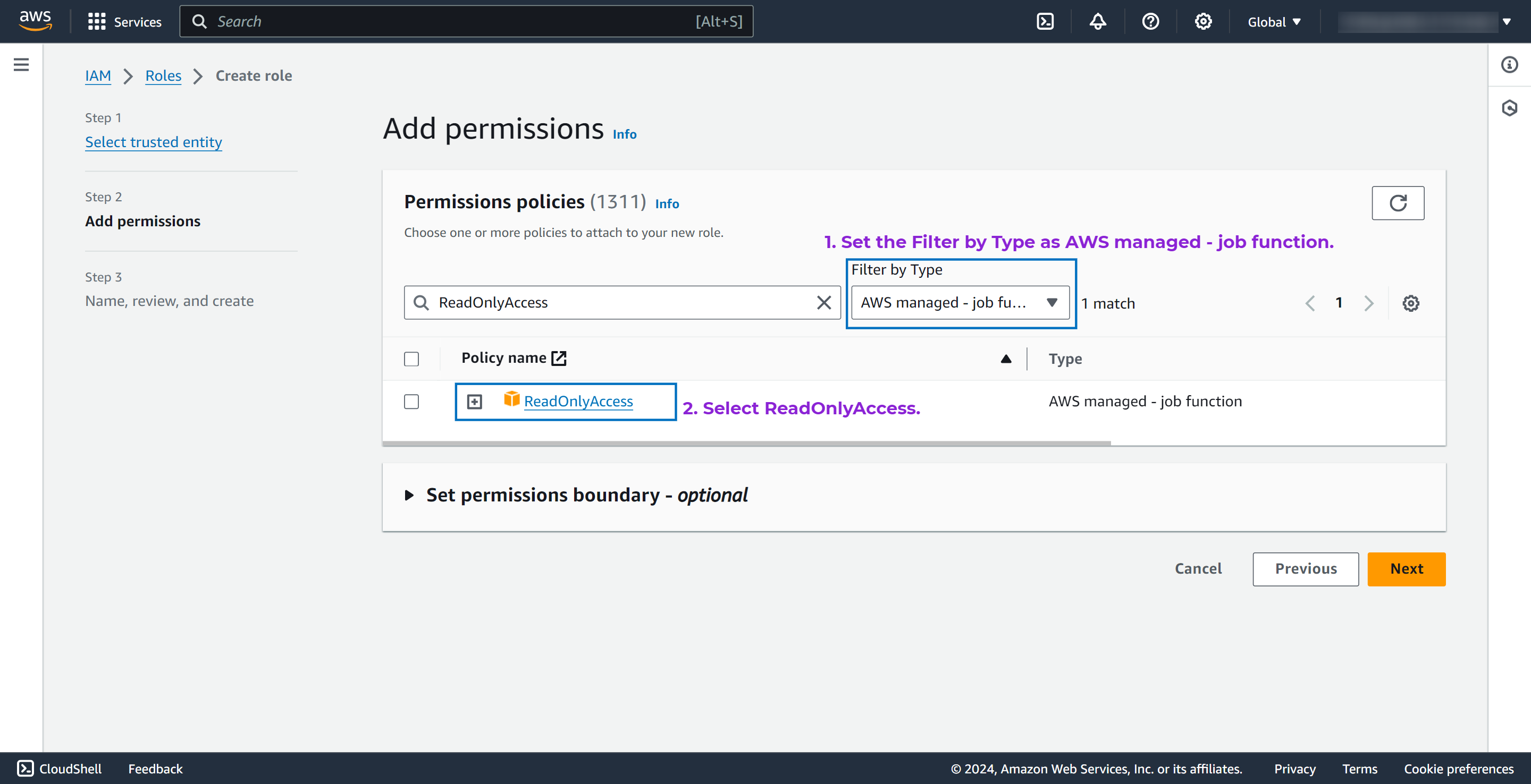 iam-readonly Create policy readonly access updated