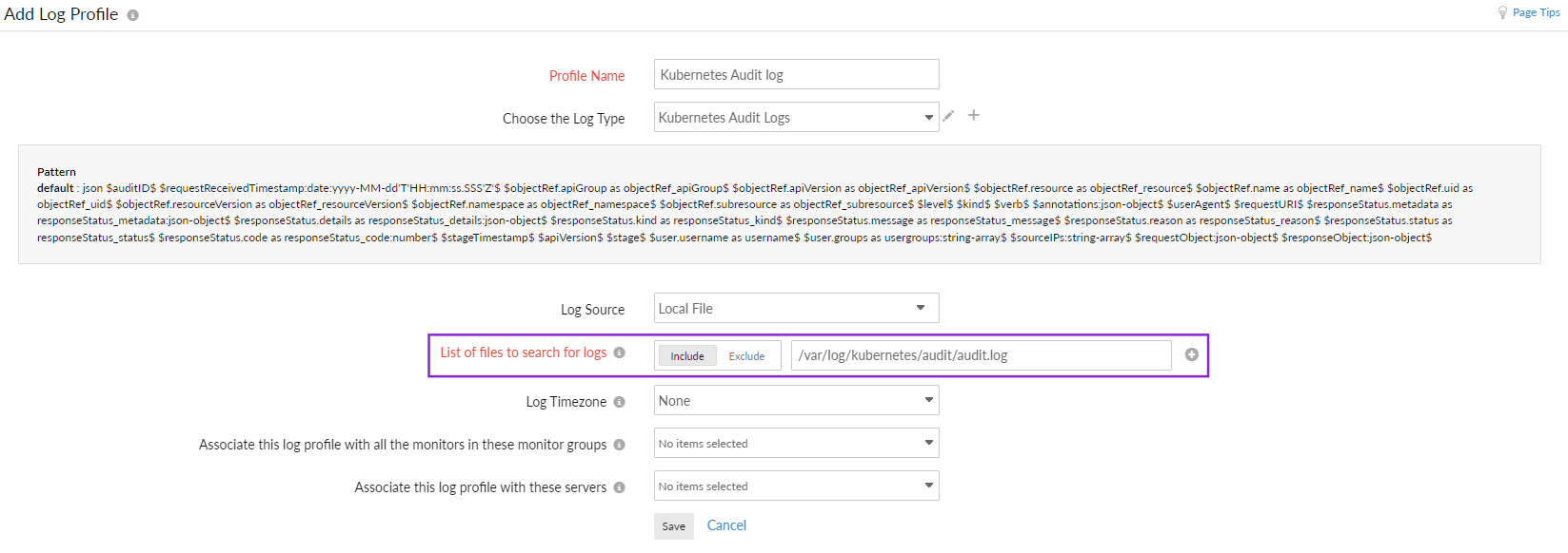 kube-audit-log-profile Log profile