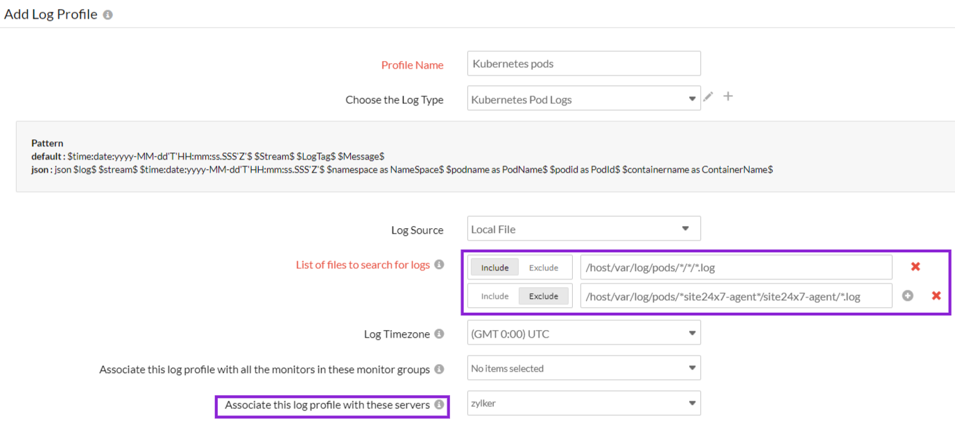 kubernetes-logprofile Kubernetes log profile