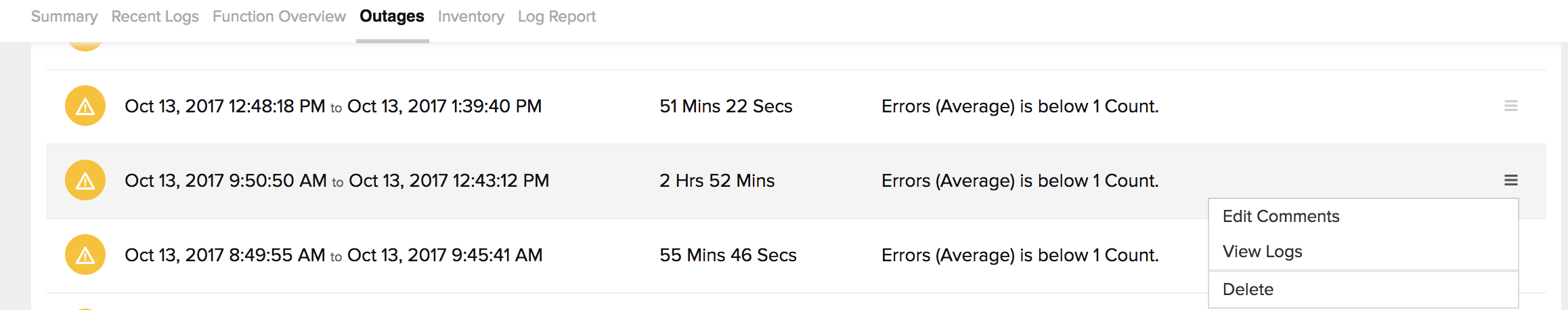 Lambda error logs view error log prints