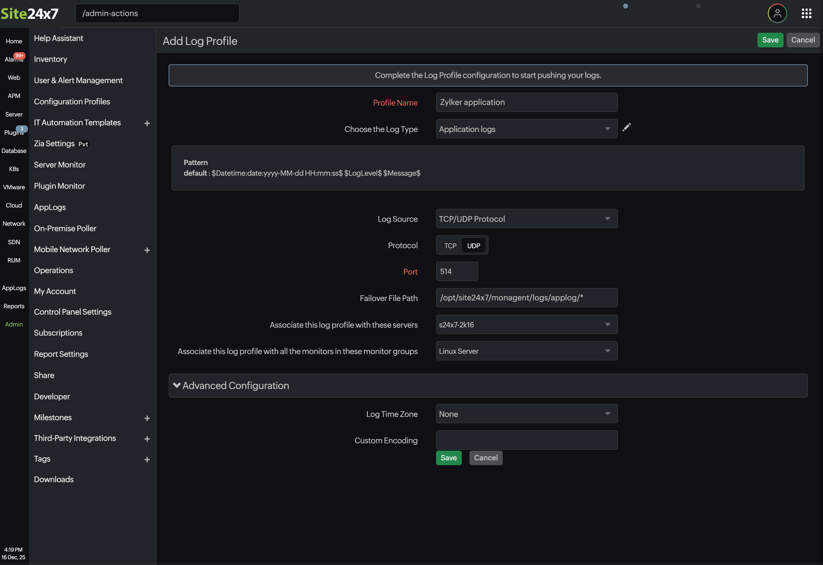 Sample Log profile Sample Log profile