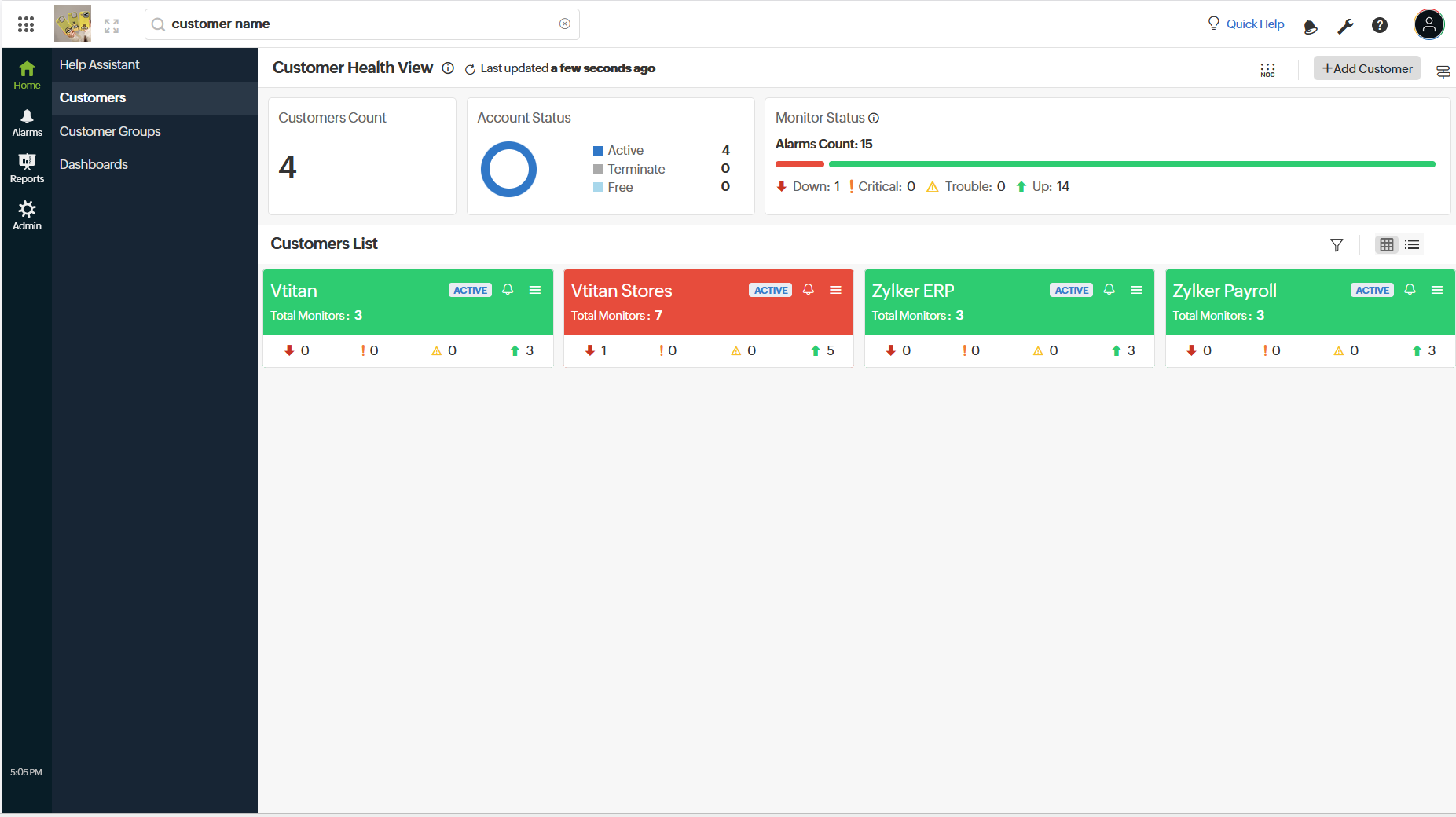 Customer health view - grid Customer health view - grid