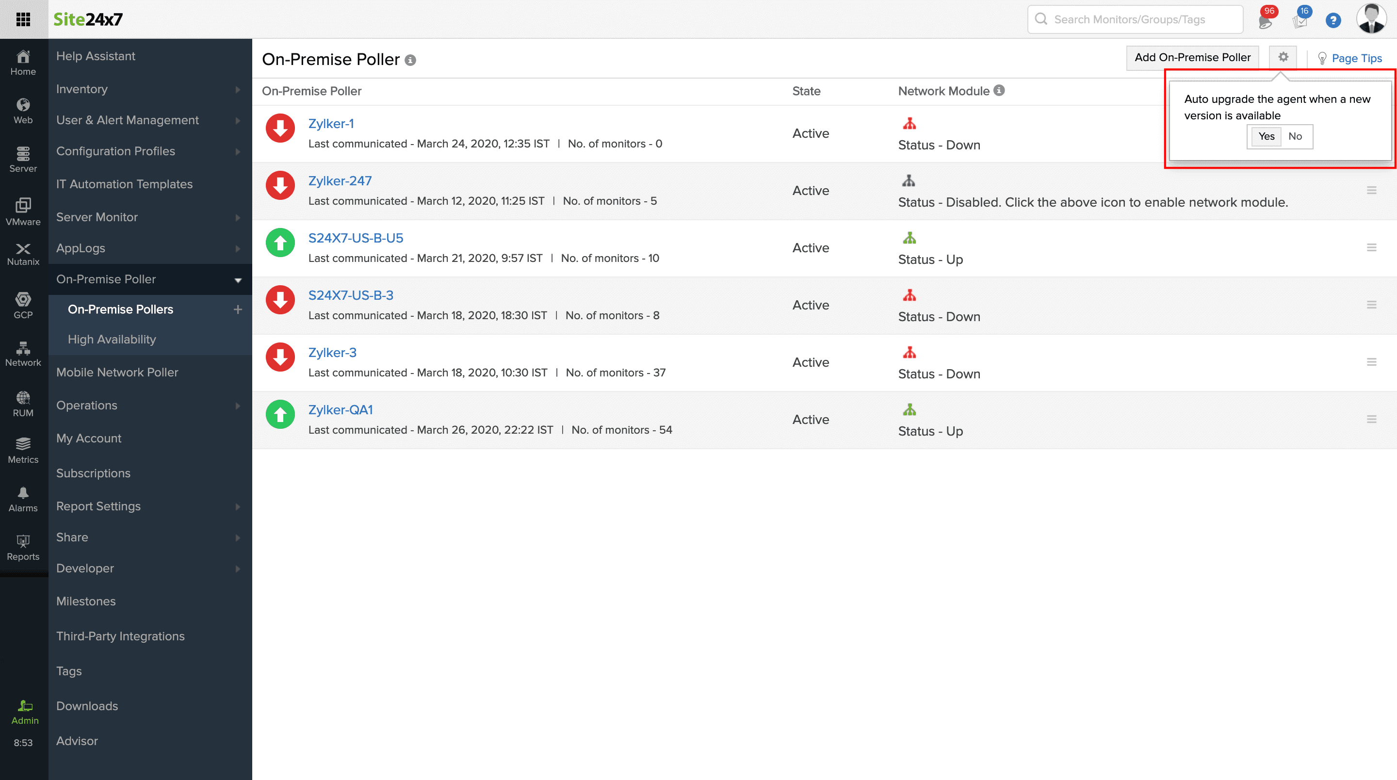 poller-auto-upgrade Auto-upgrade On-Premise Poller