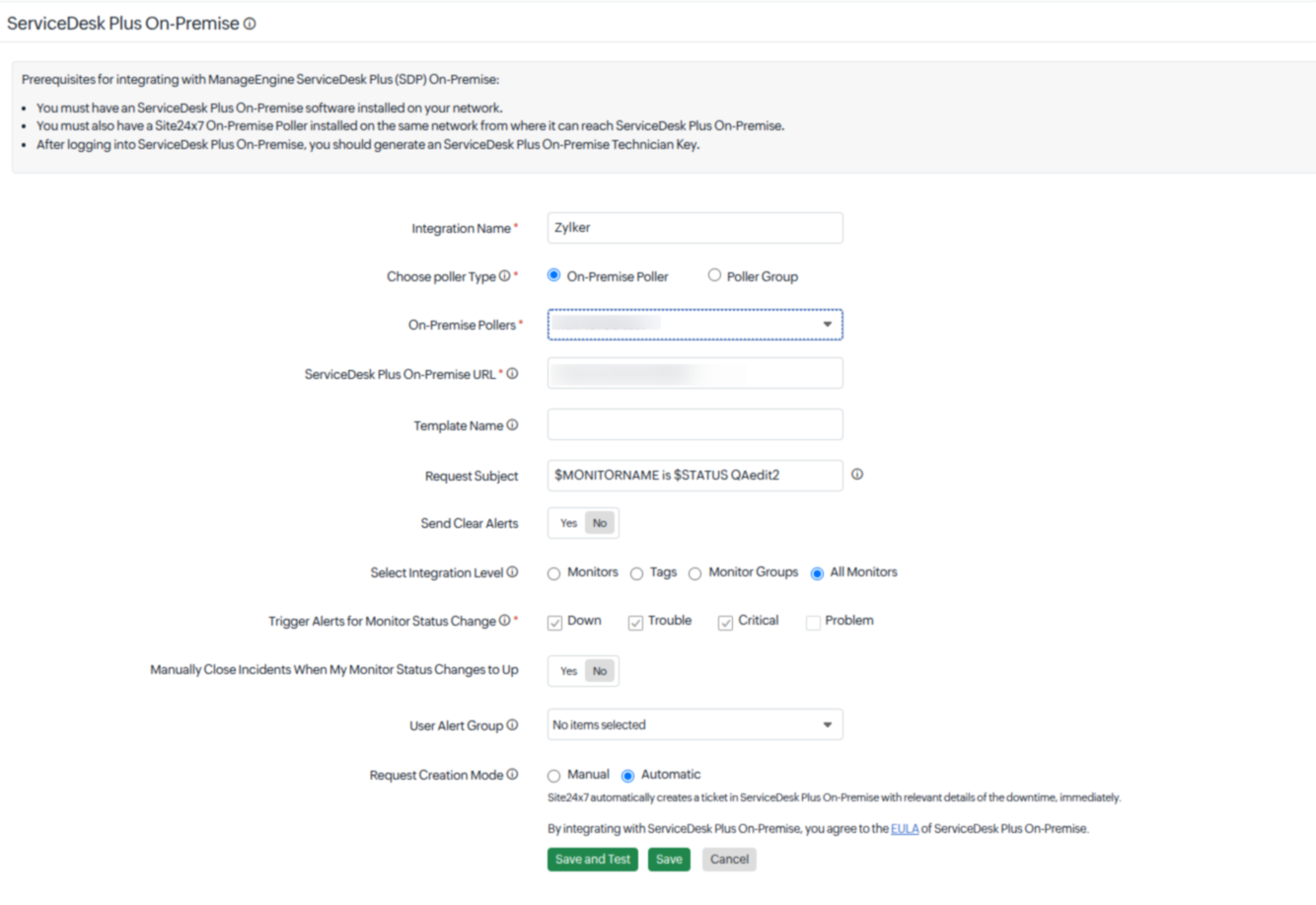sdp-on-premise-integration sdp-on-premise site24x7 integration