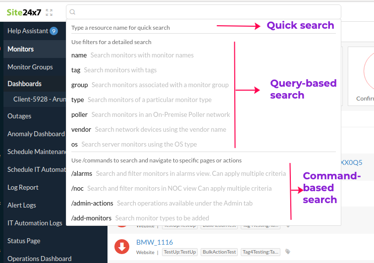 search-query-command OpManager Nexus Search bar