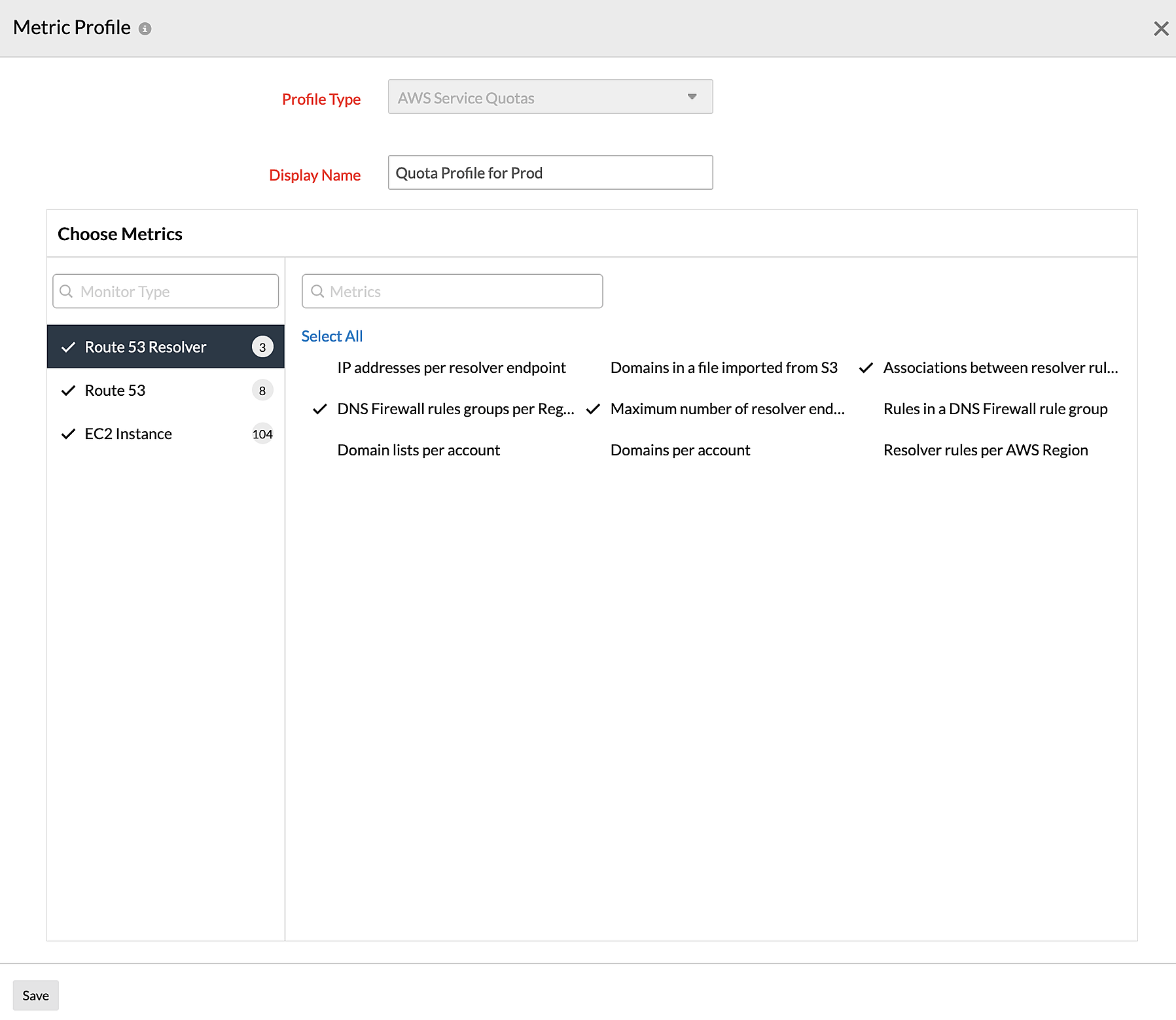 service-quotas-metrics-profile Configuring Metric Profiles for Service Quotas