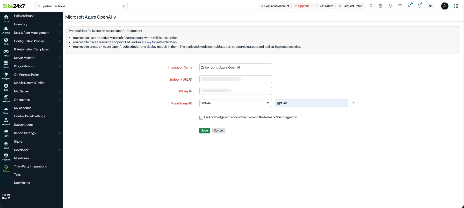 Azure Integration Page Azure Integration Page
