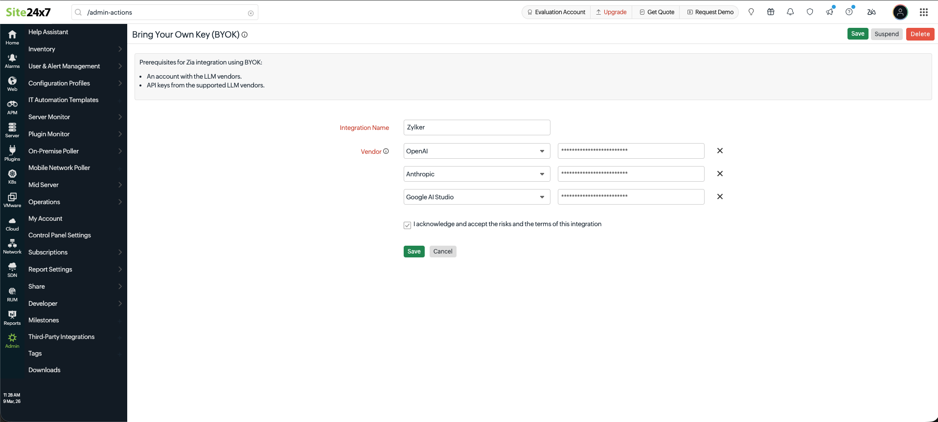 BYOK integration page BYOK integration page