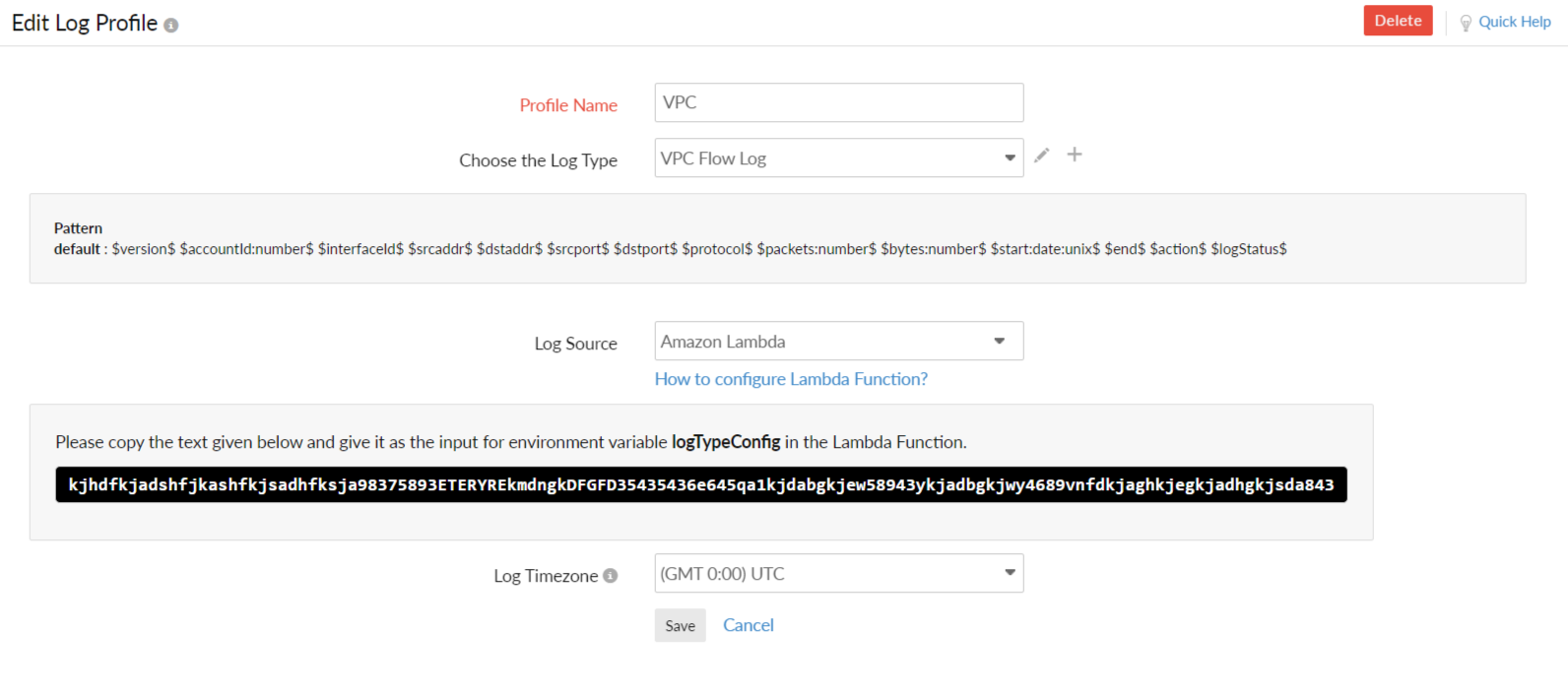 vpc-environment-variable logTypeConfig key