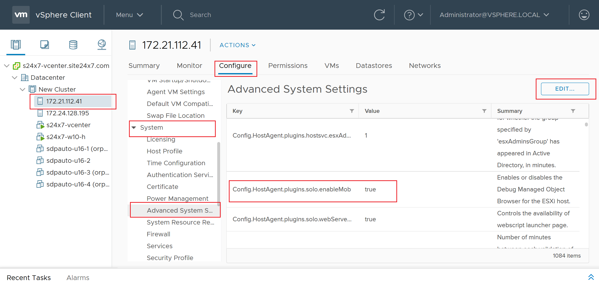 vsphere-client Enabling MOB using vSphere Client