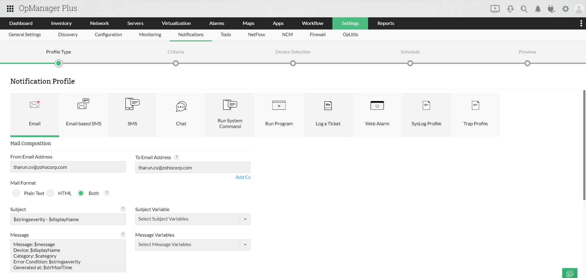 Alertas y notificaciones centrales - ManageEngine OpManager Plus