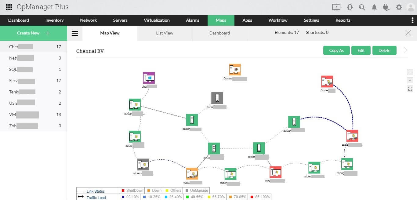 Visualización de red para ITOM - ManageEngine OpManager Plus