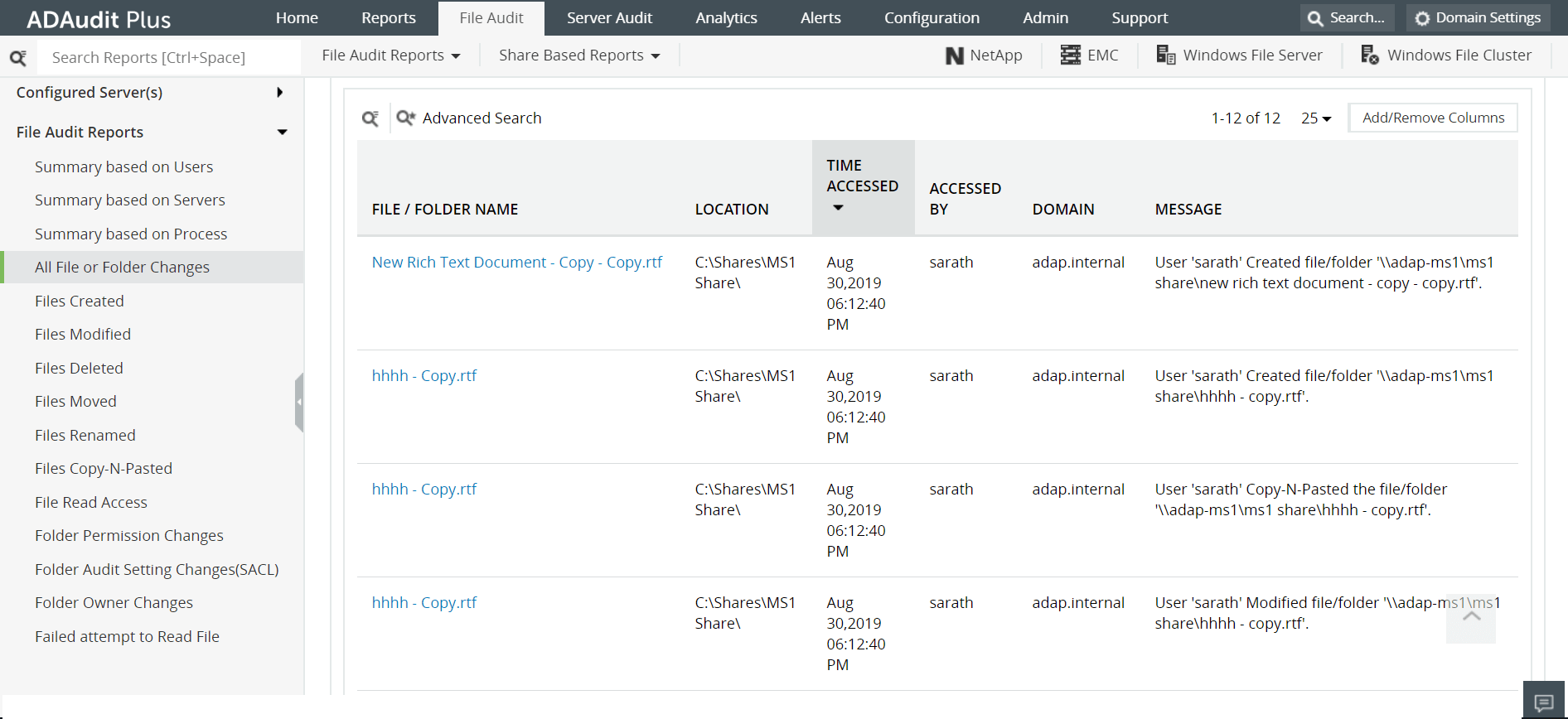 Avvisi di modifiche a file/cartelle