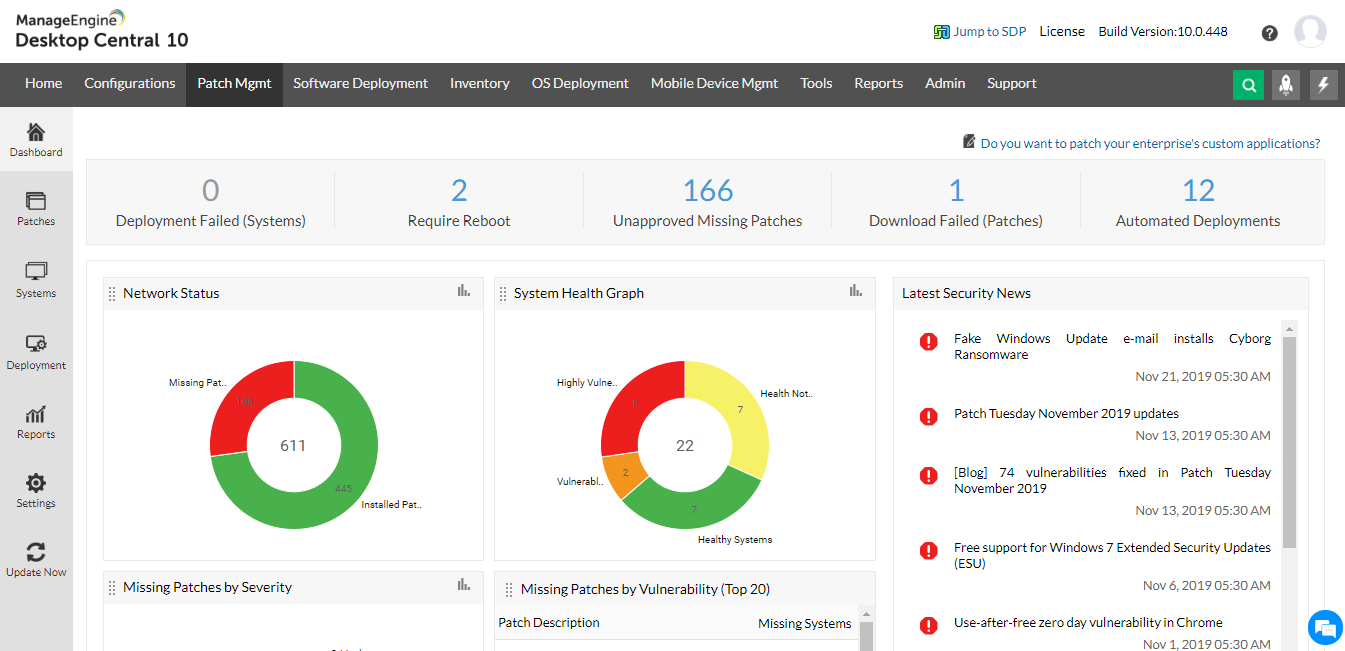 Patch management dashboard that gives you insights on your network in one go