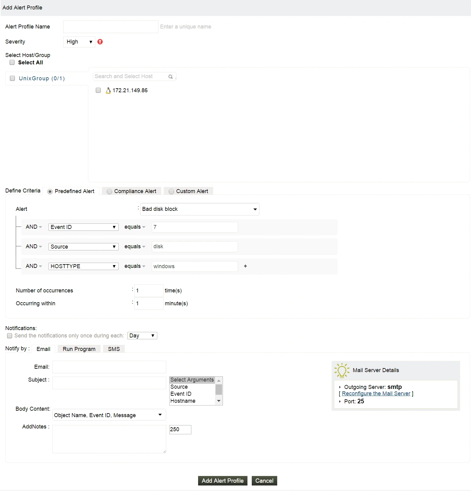 Avvisi di EventLog Analyzer