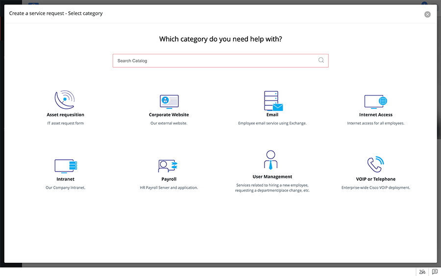 Self service and cataloging capabilities