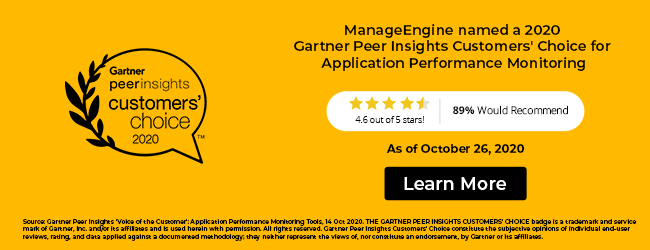 ManageEngine named a 2020 Gartner Peer Insights Customers Choice for Application Performance Monitoring
