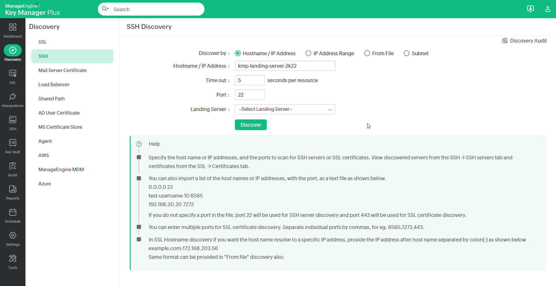 Landing server configuration for ssh key management.