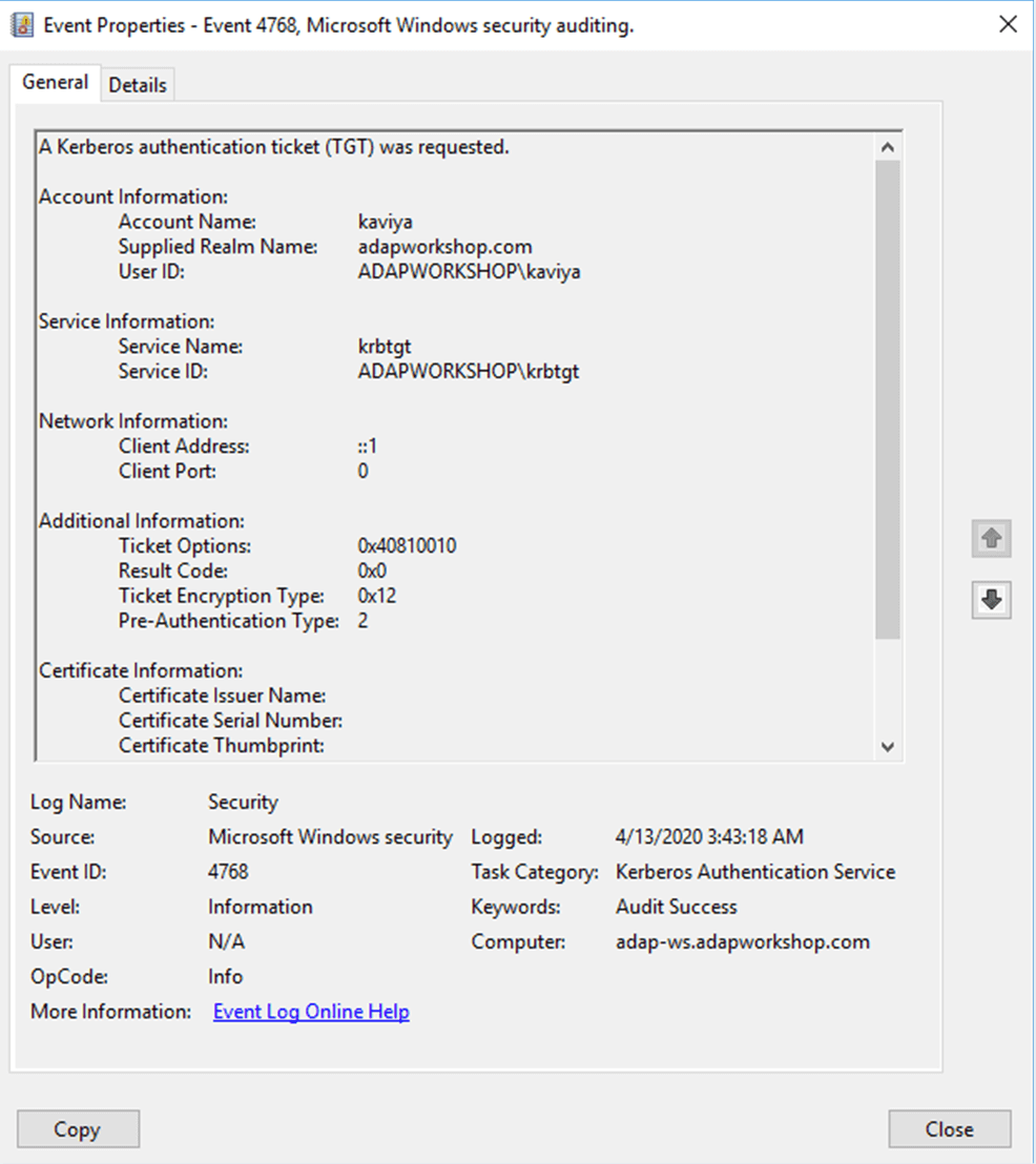 Cómo auditar el servicio de autenticación Kerberos ManageEngine