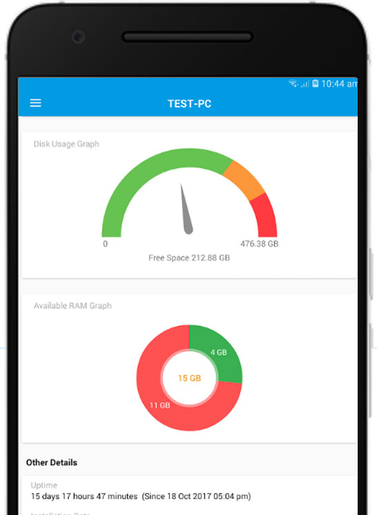 Dashboard aplicación móvil Android: Herramientas del sistema - ManageEngine