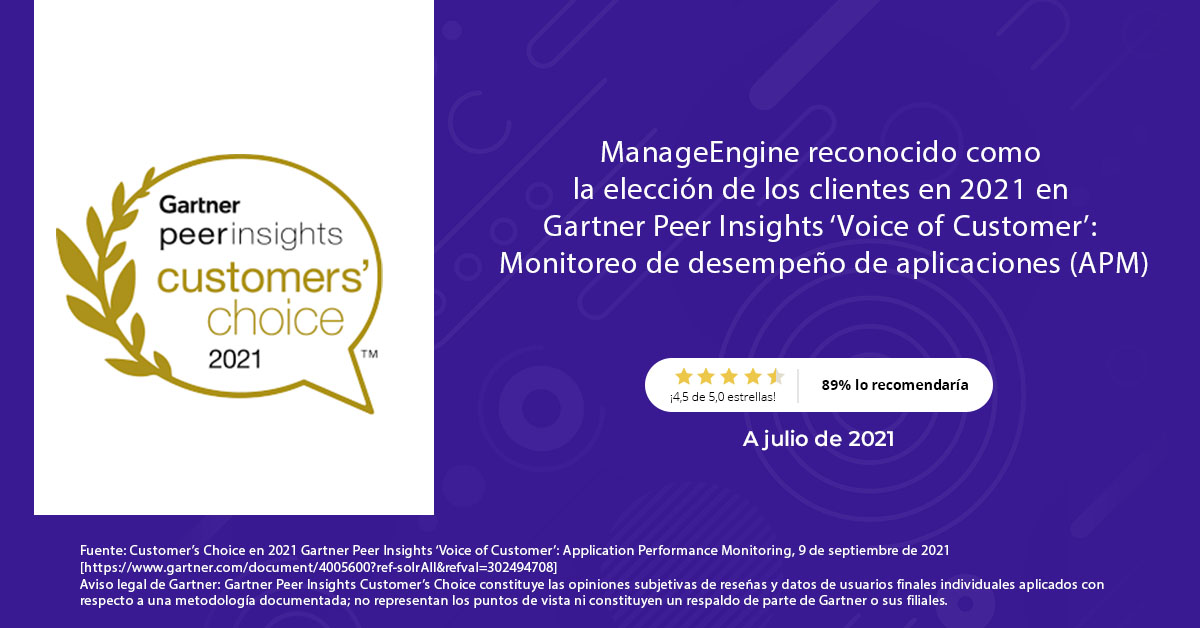 Customers' Choice in 2021 Gartner Peer Insights 'Voice of the Customer' : Application Performance Monitoring