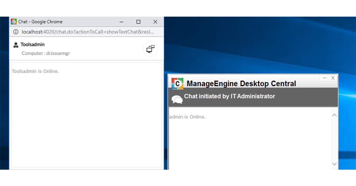 Dashboard chat integrado ManageEngine Desktop Central