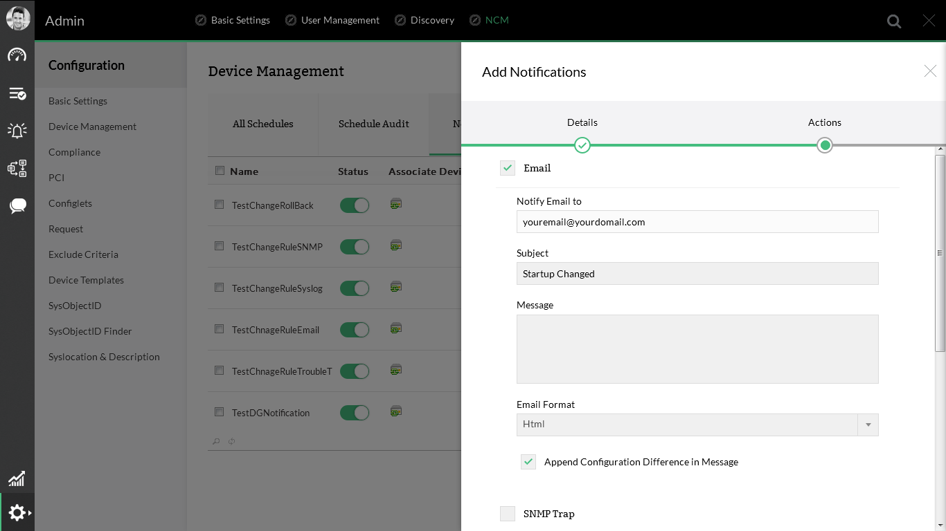 Change Management Rules & Notifications