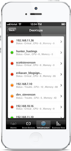 Detalles de desktops - Aplicación ManageEngine OpManager para iPhone