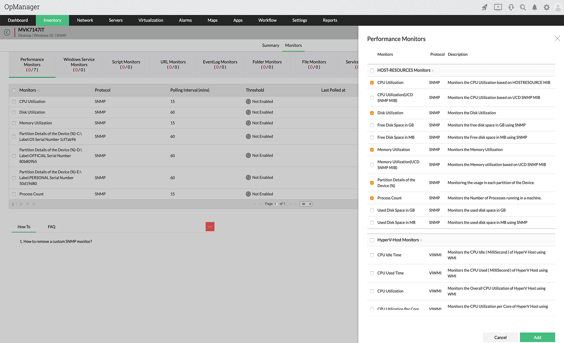 Monitoreo de recursos de host - ManageEngine OpManager