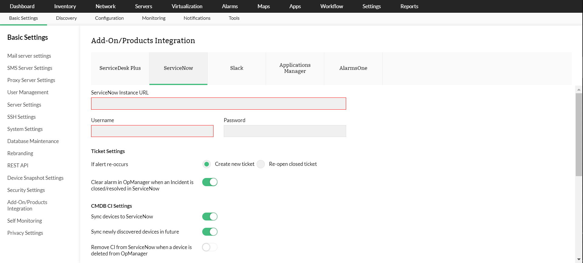 Integración ManageEngine OpManager con Servicenow