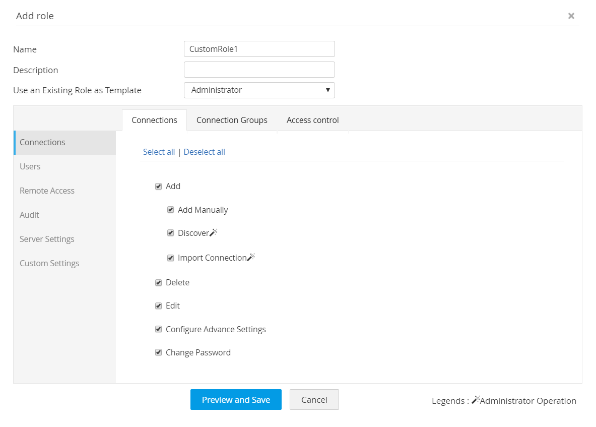 Dashboard para añadir rol personalizado a usuarios con Access Manager Plus