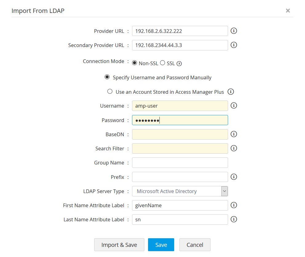 Dashboard de importar usuarios desde LDAP con Access Manager Plus