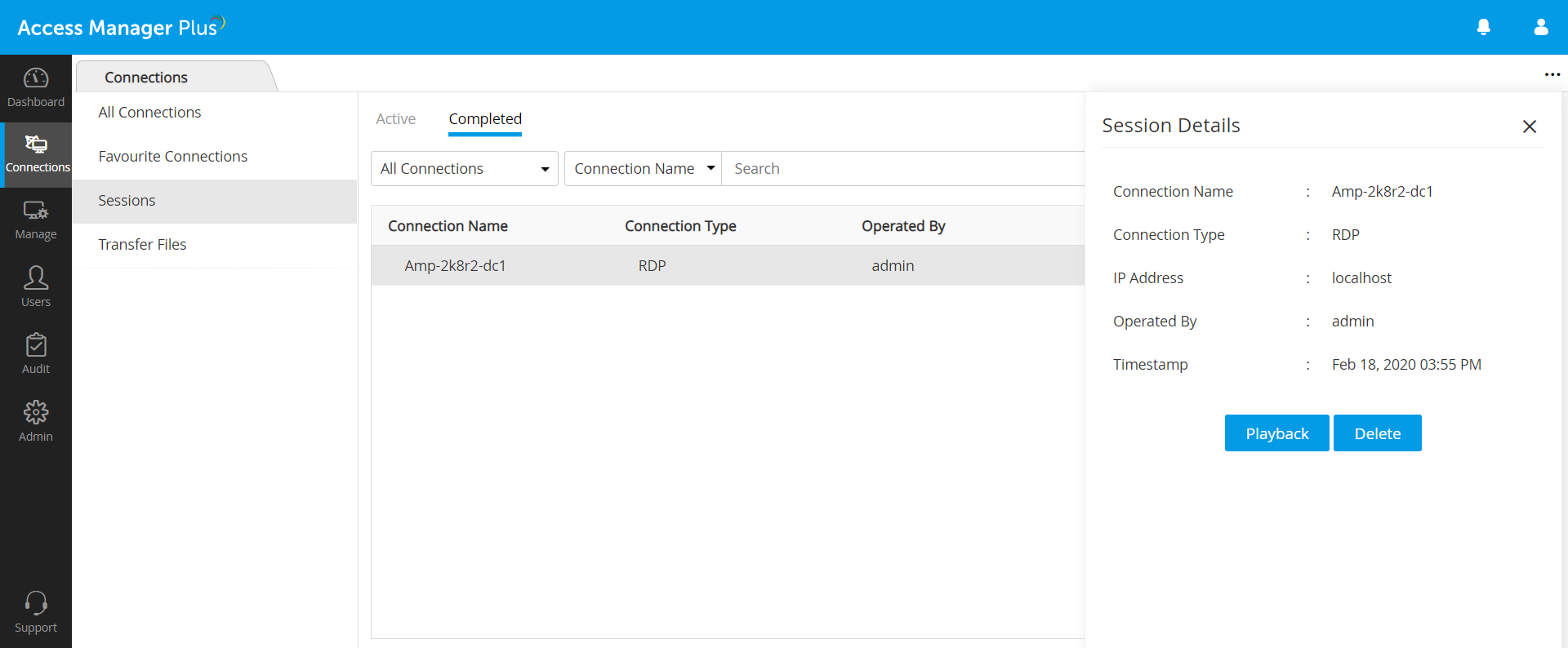 Dashboard de monitoreo en vivo de sesiones con Access Manager Plus